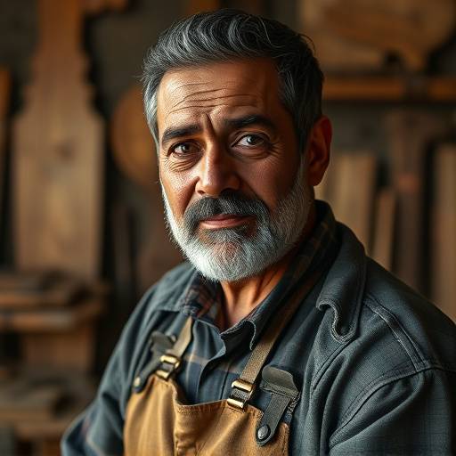 Retrato de Rafael Silveira, artesão especializado em madeira maciäa da Mobiliária Carvalho.