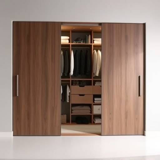 Roupeiro espaäoso com portas de correr e design moderno, ideal para organizar roupas e acessórios.